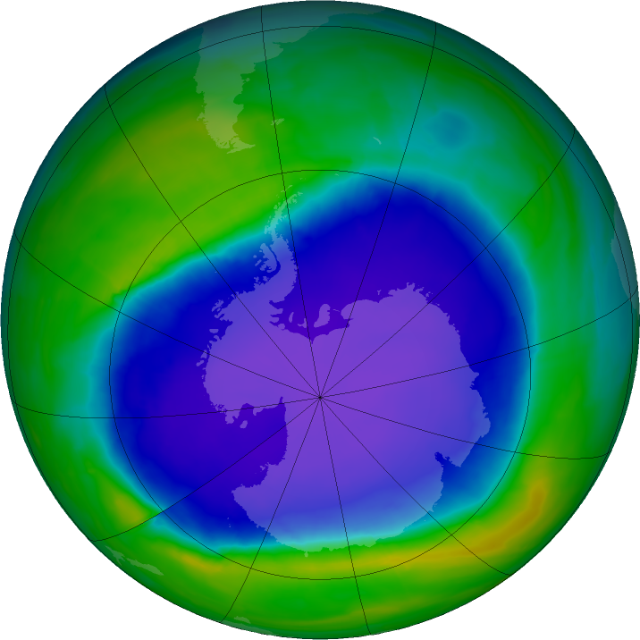 Antarctic ozone map for 28 October 2015